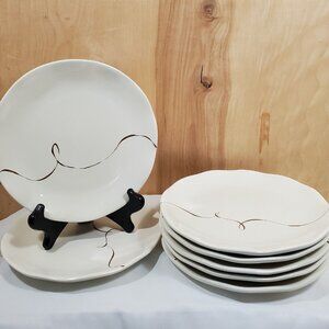 7 Starbucks Chocolate Drizzle Dessert Plates 8" swirl 2004 vintage snack dishes